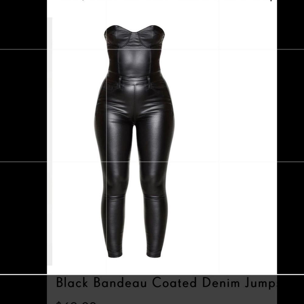 Black leather coated denim jumpsuit